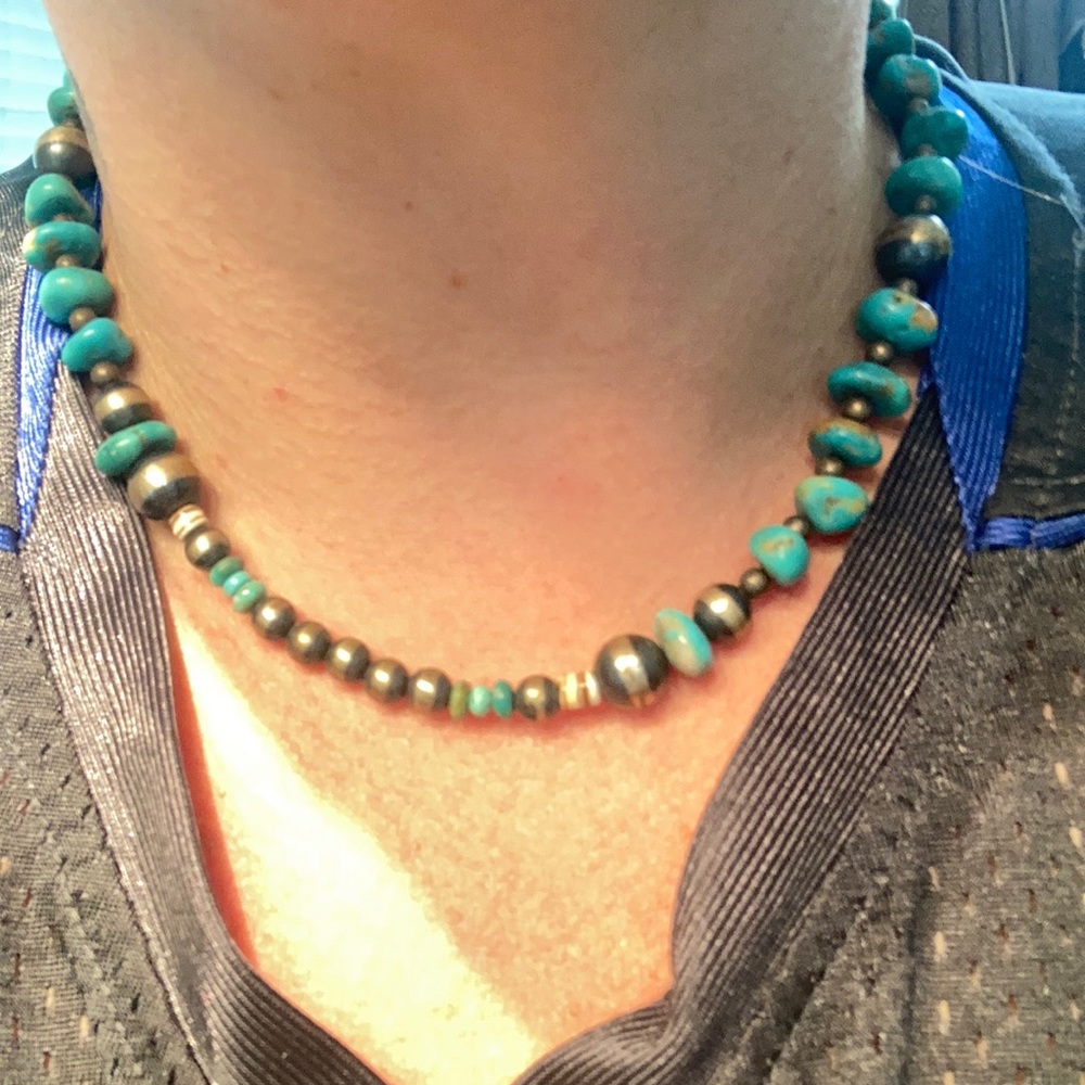 Gorgeous Navajo pearl sterling & turquoise choker